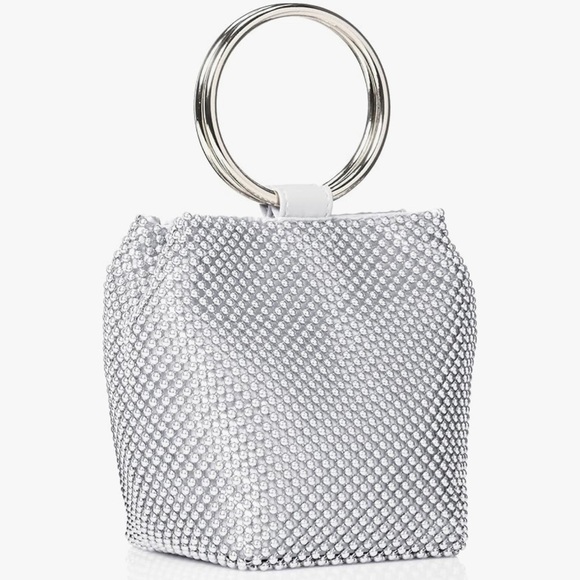 Jessica McClintock Womens Gwen Ball Mesh Ring Wristlet Pouch Clutch in Silver - Picture 6 of 9